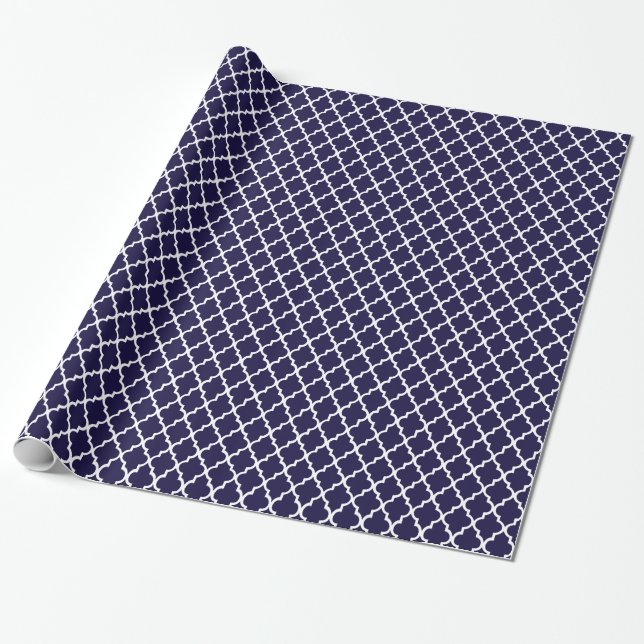 Nautical Navy Blue Quatrefoil Pattern Gift Wrap (Unrolled)