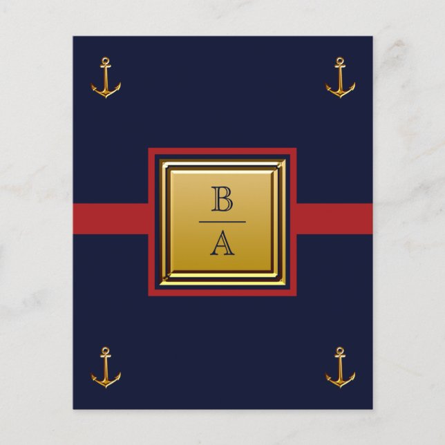 Nautical Navy Blue Red Budget Wedding Invitation Flyer (Front)