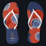Nautical Navy Blue Red Cascading Anemones Bride Flip Flops<br><div class="desc">Walk with style and elegance on your special day with Nautical Boutique Co.'s nautical navy blue and red cascading anemones bride flip flops design. 💮 Ideal for beach or seaside weddings, these flip flops feature vibrant red anemones cascading over a rich navy blue background. Customise the design to add a...</div>