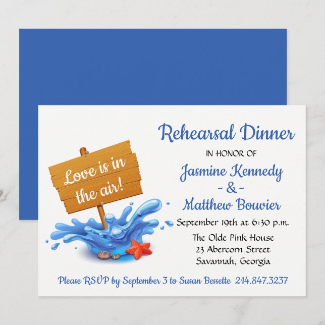 Nautical Navy Blue Rehearsal Dinner Beach Wedding Invitation (Front/Back)