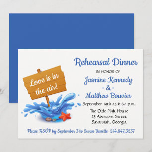 Nautical Navy Blue Rehearsal Dinner Beach Wedding Invitation