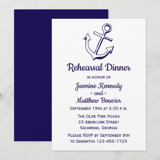 Nautical Navy Blue Rehearsal Dinner Ship Anchor Invitation