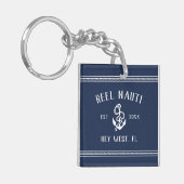 Nautical Navy Blue Rustic Anchor Boat Name Key Ring (Front Left)