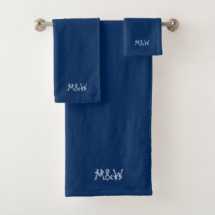 Nautical navy blue sailing rope custom monogram bath towel set