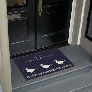 Nautical Navy Blue Sandpipers Address Doormat