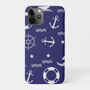 Nautical Navy Blue Seamless Patterns Background iPhone 11 Pro Case