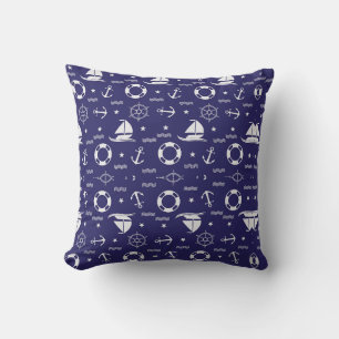 Nautical Navy Blue Seamless Patterns Background Cushion