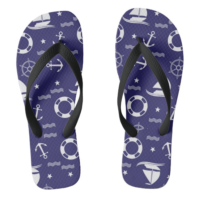 Nautical Navy Blue Seamless Patterns Background Flip Flops (Footbed)