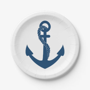 Nautical Navy Blue Ship Anchor Wedding Beach Paper Plate