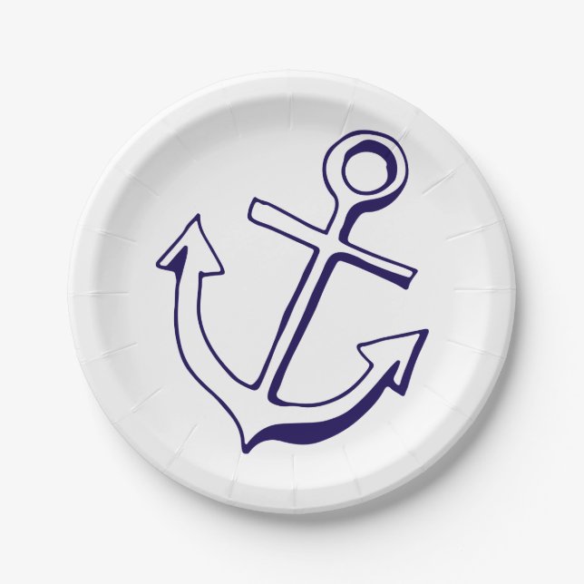 Nautical Navy Blue Ship Anchor Wedding Beach Paper Plate (Front)