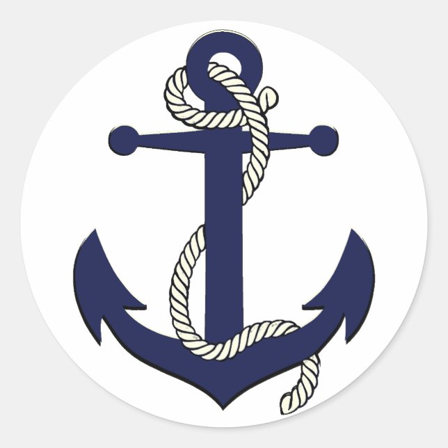 Nautical navy blue silhouette anchor rope classic round sticker (Front)