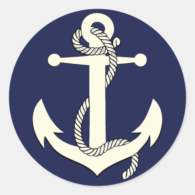 Nautical navy blue silhouette anchor rope classic round sticker (Front)