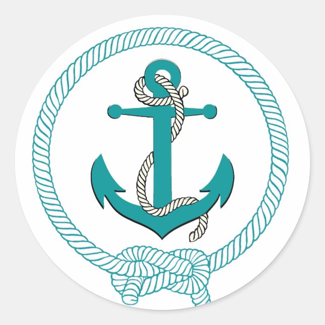 Nautical navy blue silhouette anchor rope classic round sticker (Front)