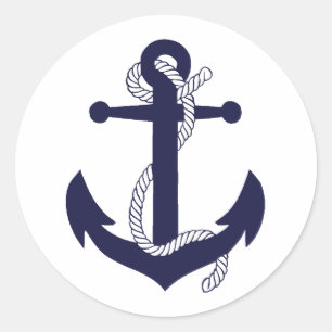 Nautical navy blue silhouette anchor rope/design 2 classic round sticker