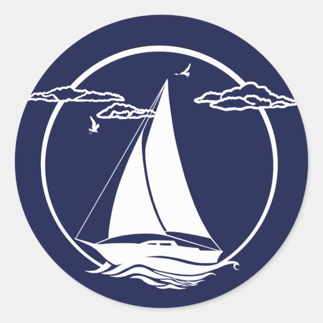 Nautical navy blue silhouette anchor/sailboat classic round sticker (Front)