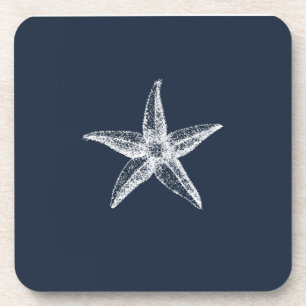 Nautical Navy Blue Simple Elegant Starfish Coaster