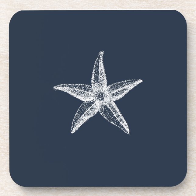 Nautical Navy Blue Simple Elegant Starfish Coaster (Front)