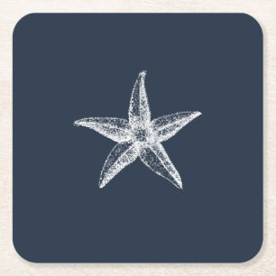 Nautical Navy Blue Simple Elegant Starfish Square Paper Coaster