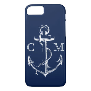 Nautical Navy Blue Sketch Anchor Monogrammed iPhone 8/7 Case