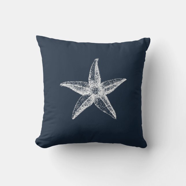 Nautical Navy Blue Starfish & Crab Cushion (Front)