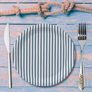 Nautical navy blue stripes Baby shower  Paper Plate