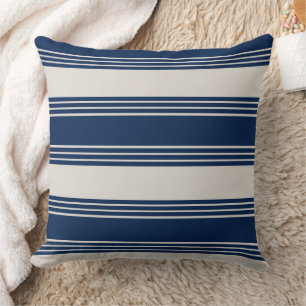 Nautical Navy Blue Stripes Cushion
