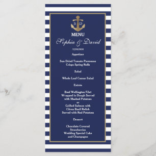 Nautical Navy Blue Stripes Gold Anchor Menu