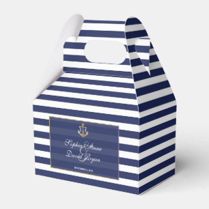 Nautical Navy Blue Stripes Gold Anchor Wedding Favour Box
