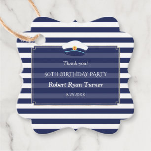 Nautical Navy Blue Stripes Man 50th Birthday Favour Tags