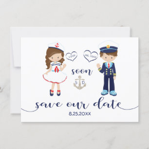 Nautical Navy Blue Stripes Silver Save the Date