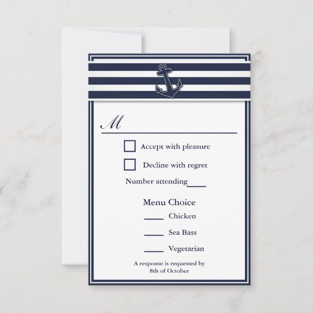 Nautical Navy Blue Swallows RSVP 3 Menu Choice (Front)