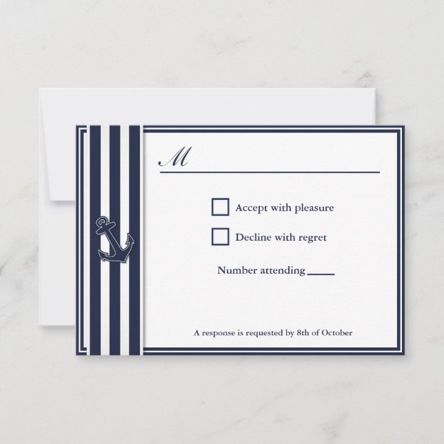 Nautical Navy Blue Swallows RSVP invititation (Front)