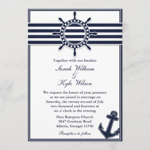 Nautical Navy Blue Swallows Wedding Invitation