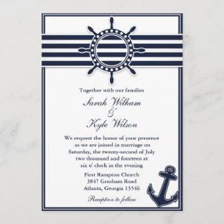 Nautical Navy Blue Swallows Wedding Invitation