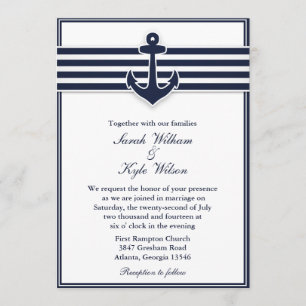 Nautical Navy Blue Swallows Wedding Invitation