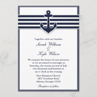 Nautical Navy Blue Swallows Wedding Invitation
