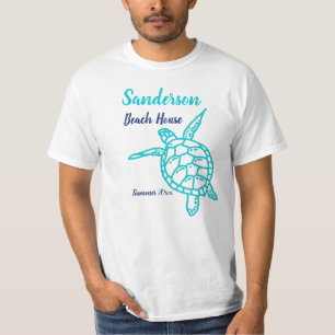 Nautical Navy Blue Teal Sea Turtle beach house T-S T-Shirt