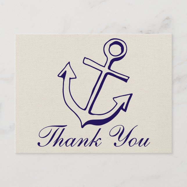 Nautical Navy Blue Thank You Anchor Tan Wedding Postcard (Front)