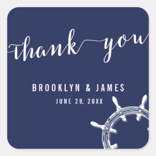 Nautical Navy Blue Thank You Wedding Stickers