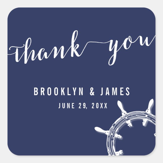 Nautical Navy Blue Thank You Wedding Stickers (Front)