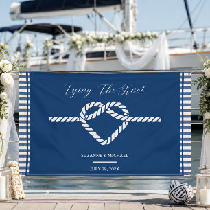 Nautical Navy Blue Tying Knot Stripes Wedding  Banner