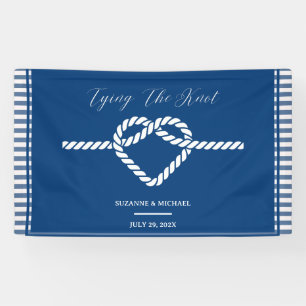 Nautical Navy Blue Tying Knot Stripes Wedding Banner