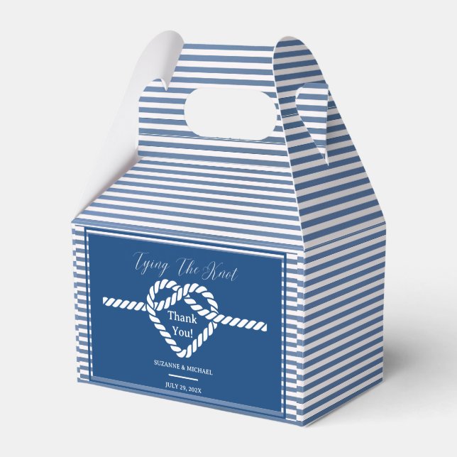 Nautical Navy Blue Tying Knot Stripes Wedding  Favour Box (Front Side)