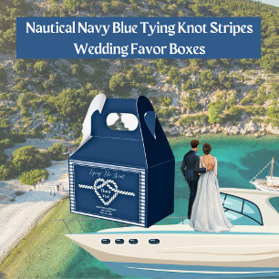 Nautical Navy Blue Tying Knot Stripes Wedding  Favour Box