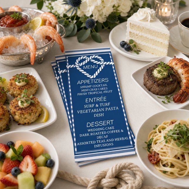 Nautical Navy Blue Tying Knot Stripes Wedding  Menu (Creator Uploaded)