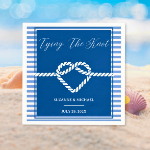 Nautical Navy Blue Tying Knot Stripes Wedding  Napkin