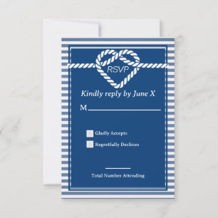 Nautical Navy Blue Tying Knot Stripes Wedding  RSVP Card