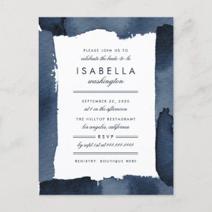 Nautical Navy Blue Watercolor Bridal Shower Invitation Postcard