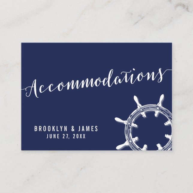 Nautical Navy Blue Wedding Accommodation Cards (Front)