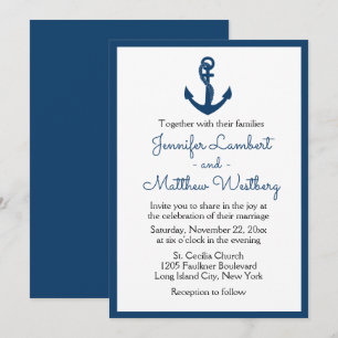 Nautical Navy Blue Wedding Anchor Sailor Beach Invitation
